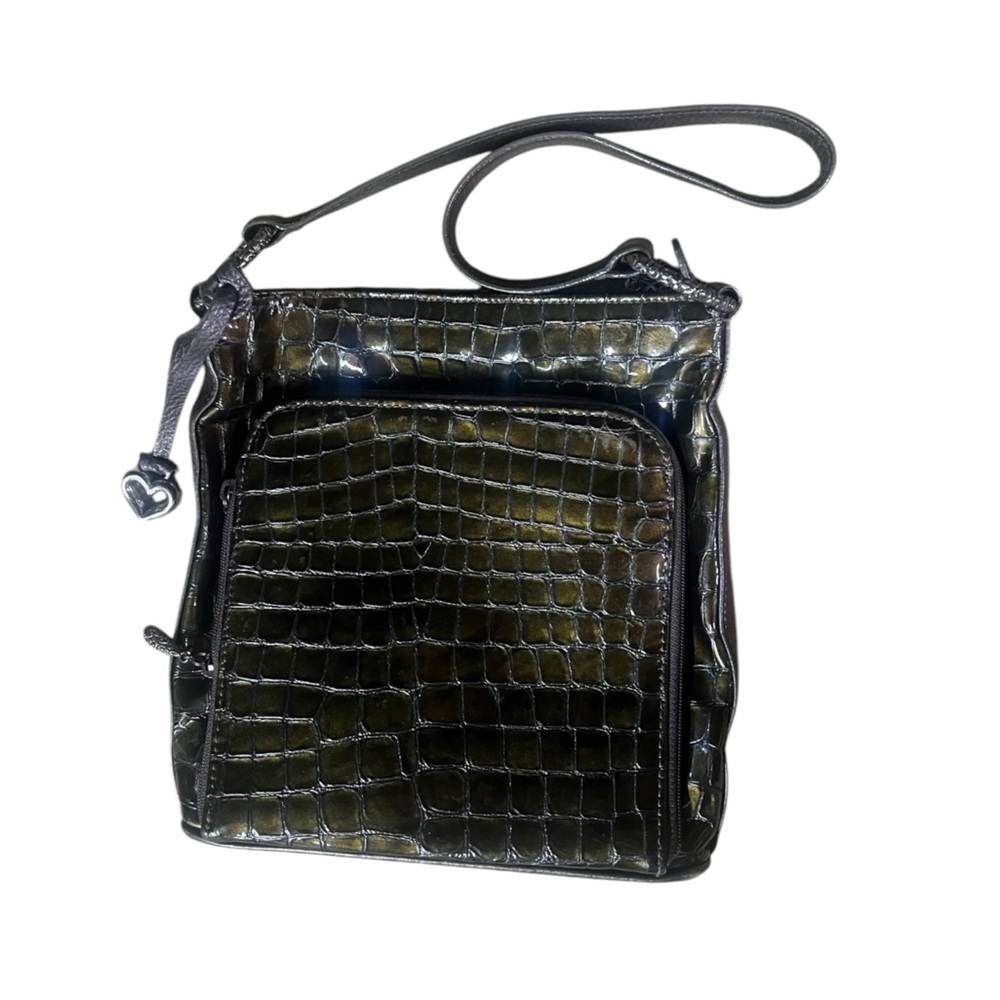 Brighton Cher Collection Green Patent Leather Croc Print Purse Bag MSRP $250